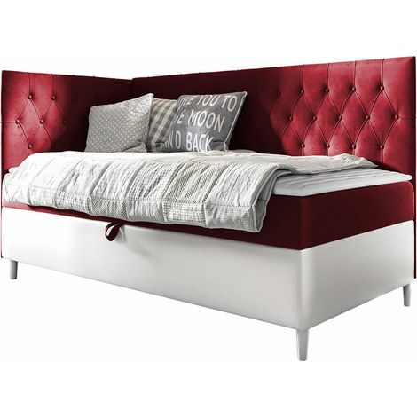 Lit boxspring Lucus III, Soft 017 + Fresh 8, Continental, Unique, 90x200, Tissu, Faux cuir, Disponible, 98x208x115cm (1/5)
