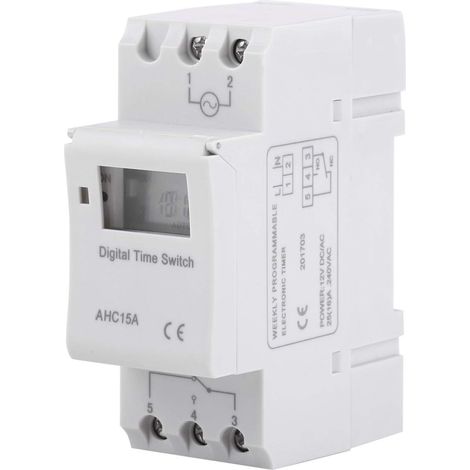 15A DIN Rail Digital Programmable Timer Switch LCD Display Programmable Electronic Relay(12V) (1/4)