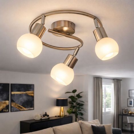LED Spotrondell Strahler schwenkbar Deckenleuchte 3-Flammig Spotlampe Glas opal, Metall, 3x E14 5W 430Lm warmweiß, DxH 25x21 cm