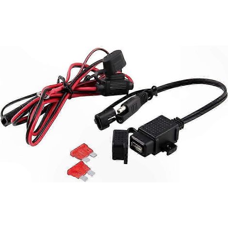 Adaptateur secteur USB double étanche 12 V avec fusible intégré pour GPS de moto et appareils mobiles, câble d'alimentation SAE vers USB (1/4)