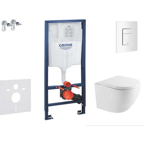 Grohe Rapid SL - Set bâti-support, cuvette Oudee et abattant SoftClose, plaque de déclenchement Skate Cosmopolitan, blanc alpin SANI11BA3111