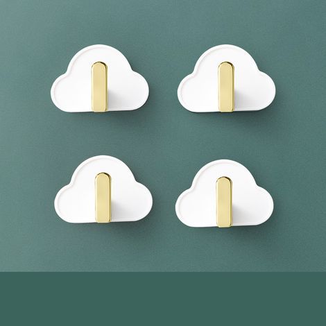 4 L-förmige, wolkenförmige, nahtlose Haken, stichfeste, wandmontierte Klebehaken für Küche, Bad, Taschen, Schlüssel, kreative Haken (Weiß) (1/5)