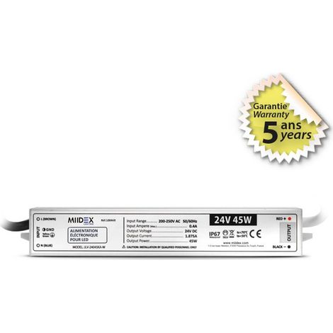 Transformateur LED 45W 24 Volts DC IP67 Miidex Lighting®