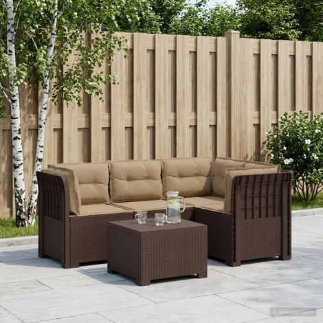 Canapé de Jardin 4 Places Modulaire en PP Aspect Rotin avec Table et Coussins Marron - PANGIVO (1/5)