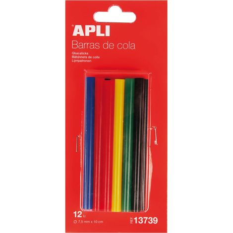 APLI 13739- Ricambio barre di coda hot melt colore assortito Ø 7,5 mm x 10 cm 12 barre