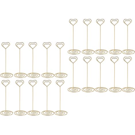 Lot de 20 porte-numéros de table en forme de cœur (15 cm), porte-cartes, pince à mémo, support photo doré (1/5)
