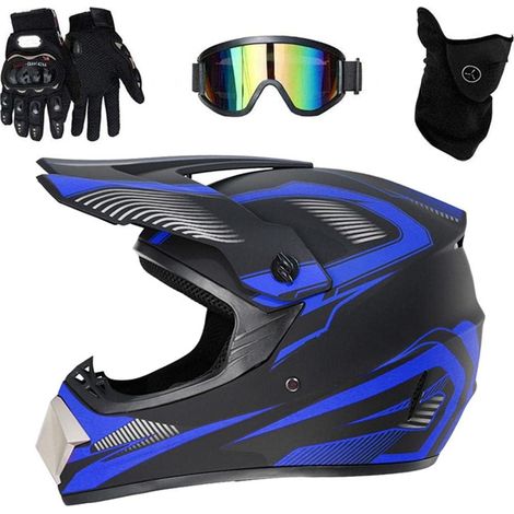 Casque de Motocross, Casque de Moto VTT intégral Tout-Terrain électrique Casque de Moto/VTT avec Lunettes Gants écran Facial pour Adulte (1/5)