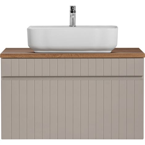 Waschtisch Unterschrank 80 cm Waschbecken Keramik IRAKLIO-56-CASHMERE Kaschmir Eiche Nb. B/H/T ca. 80,4/62,5/46 cm (1/5)
