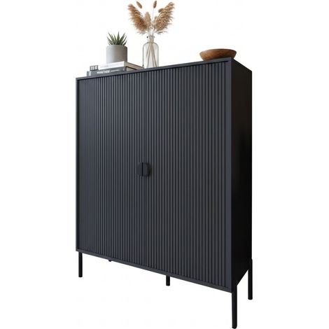 Sideboard Wallis, Anrichte mit Schubladen, 4 Regale, Klapptür, 104x40x129h cm Schwarz