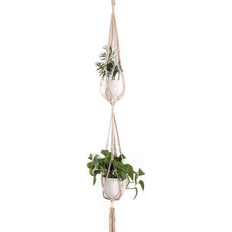 Porte-plante Macramé - Coton Naturel - 105 cm / 130 cm / 180 cm - Intérieur et Extérieur - Pour Pot Unique - 1 Pièce (1/5)