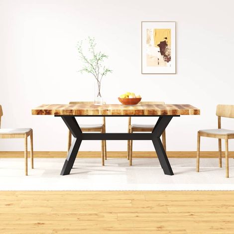 vidaXL Table à manger Bois de manguier massif et croix en acier 180 cm (1/5)