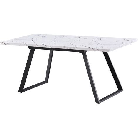 Mesa de comedor extensible individual Toga, patas de metal macizo y tapa de madera, Blanco (1/4)