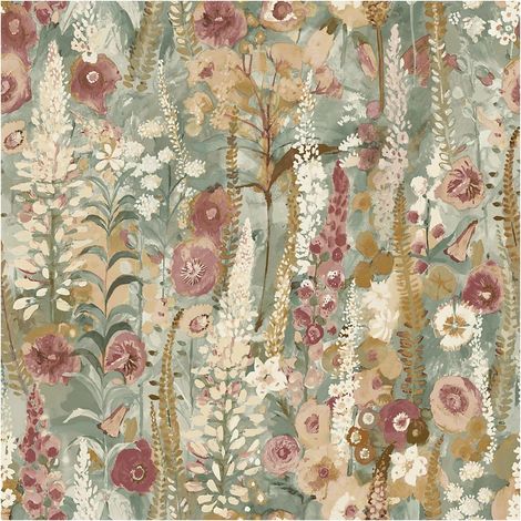Delphinium Pale Green Wallpaper Cottage Garden Floral Matt Feature Wall Decor (1/4)