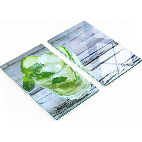 Tablas de cortar decorativas de vidrio templado con dise帽o de pepinos de agua, 2x30x52 cm.