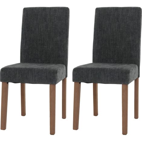 Lot de 2 chaises de salle à manger Littau, chaise de cuisine à dossier haut, tissu/textile chenille bois gris foncé, p (1/2)