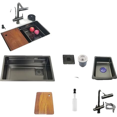 Évier de cuisine, design sous plan, acier inoxydable durable, 75x40cm E (1/2)