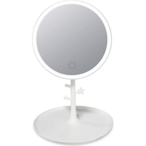 Sollbry Espejo de maquillaje con luz LED, espejo de tocador recargable con atenuación táctil (1/5)