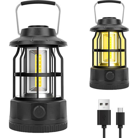 Lampe de secours avec crochet de suspension - Lanterne de camping rétro rechargeable USB - Variateur d'intensité progressif - Étanche - Pour tente et usage extérieur - Éclairage de camping et d'urgenc (1/5)