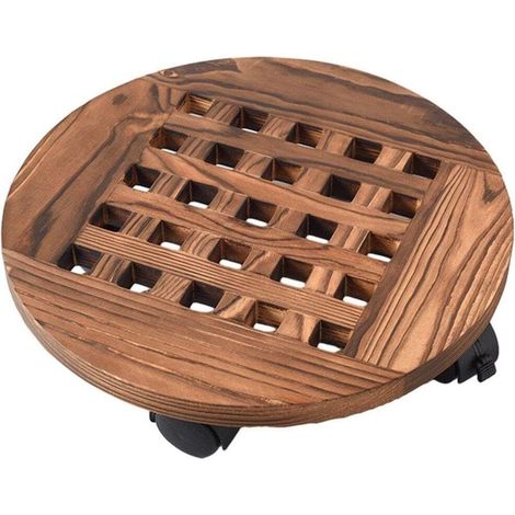 Support Porte Plantes en Bois - Dessous de Pot de Fleur Rond en Bois Massif à roulettes, Mobile Base Porte Fleurs avec Roue Plante Pot de Fleurs Support Caddy(25cm)