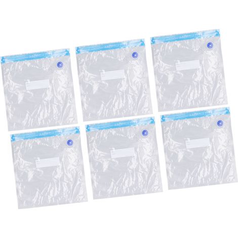 Lot de 6 sacs de conservation sous vide transparents et réutilisables, gain de place et bonne étanchéité, pour aliments et vêtements (26 x 28 cm). (1/5)