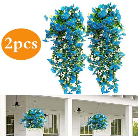 2-Pack Artificial Hanging Morning Glory - 75 cm - Fake Flower Garland - Home, Garden & Wedding Decor - Hanging Fake Flowers (Blue) (1/3)