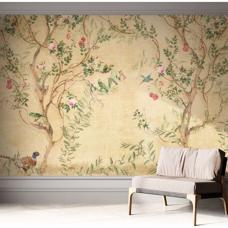 Papier peint autocollant avec imprimé décoratif pour salon et chambre à coucher Installation facile Accents floraux 312x219 cm (1/5)