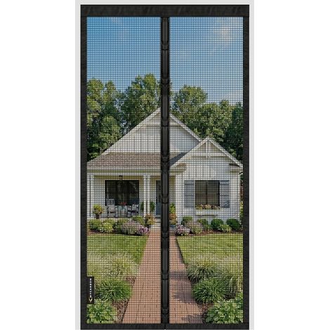 MYCARBON Moustiquaire Porte Fenêtre 90x210cm Fibre de Verre, Hyper Résistant aux Griffures des Chats, Rideau Moustiquaire Porte Magnétique, Matériau Ignifuge, Anti UV, avec Ruban Adhésif, Noir (1/5)