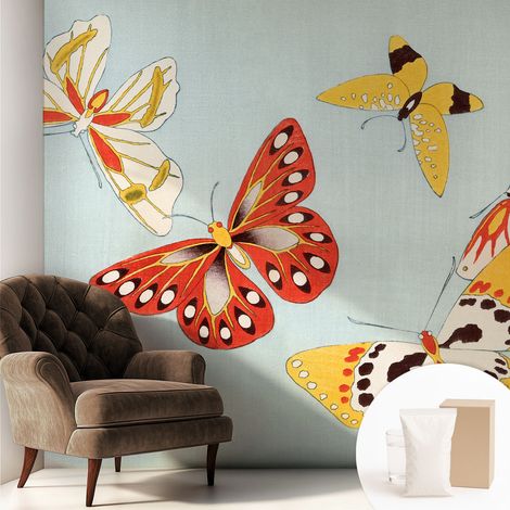 Papier peint intissé décoratif pour salon chambre et cuisine Facile à poser avec colle Papillons artistiques 250x250 cm (1/5)