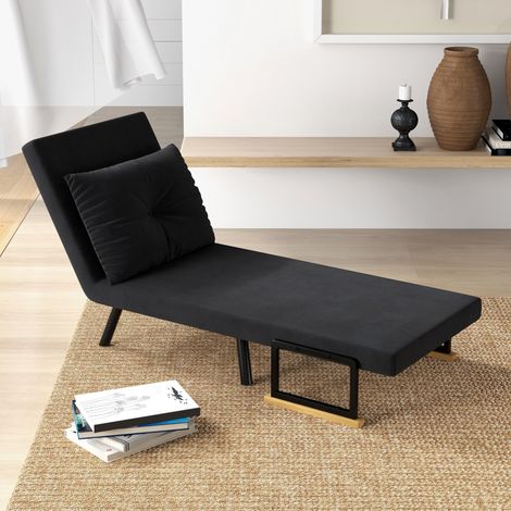 Divano letto singolo pieghevole 4 in 1, poltrona letto convertibile con schienale regolabile in 5 posizioni e cuscino, 63x73x81 cm, nero
