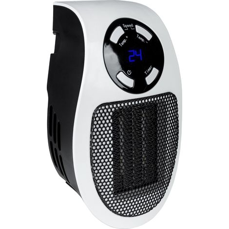 Minicalentador enchufable GSH 500 K (230 V, potencia calorífica 500 W, potencia del ventilador 28,46 m³/h, elemento calefactor cerámico PTC, enchufe giratorio 90°, función de temporizador, pantalla LE (1/5)