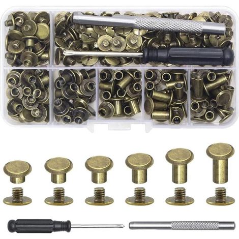 - Lot de 110 vis de liaison M5 x 4/5/6/8/10/12 mm pour bricolage, décoration en cuir, sacs, artisanat, col, harnais, bagages, portefeuille (110, Couleur cuivre antique, l) (1/2)