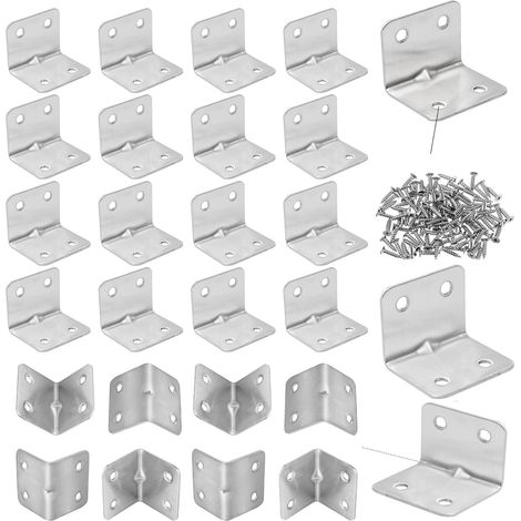 24 PCS Corner Brackets for Wood, Right Angle Bracket with Screws L Shaped Stainless Steel Corner Brace 90 Degree Plate Fastener Brackets for Furniture Shelf Fence Fixing (1/5)
