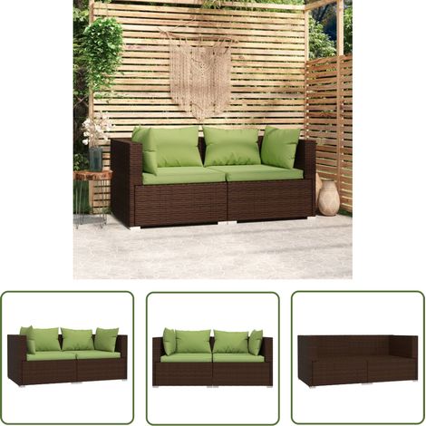 The Living Store Canapé 2 places avec coussins Marron Résine tressée - Salon De Jardin - Canapé Extérieur - Meuble De Jardin - Mobilier De Jardin - Canapé Deux Places (1/5)