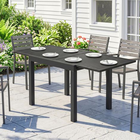 Table de jardin extensible 4-6 personnes avec rallonge intégrée aluminium noir 80-160 x 80 cm (1/5)