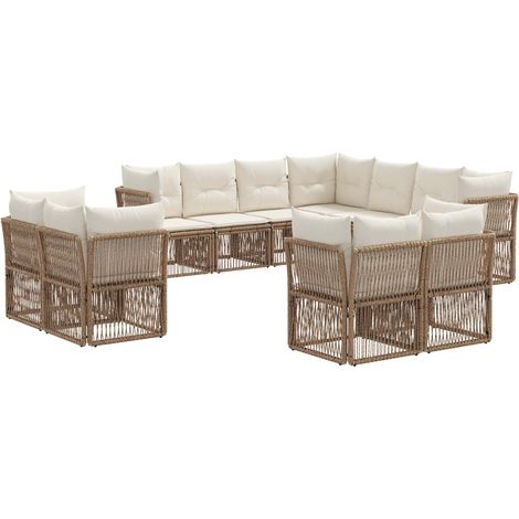Gartensofa-set 11 pcs Beige Poly-Rattan vidaXL