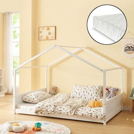 Hausbett Simo mit Matratze 120x200cm Weiß [en.casa]