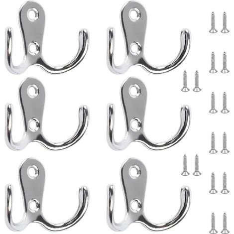 - Lot de 6 patères doubles chromées avec 12 vis, pour suspendre chapeaux, cravates, vêtements et serviettes. Style rétro. (1/5)
