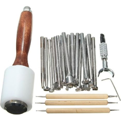 AMXCNOY 25-teiliges Set Metallstempelwerkzeug für Ledergriffe (1/4)