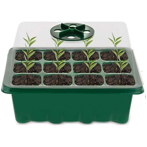 QORVA-Bac à semis, Germination à 12 cellules Serre Interieur Plateaux de Culture, Serre Intérieure Pépinière Boîte Propagateur Jardin, Bac Culture avec Couvercle et Ventilation