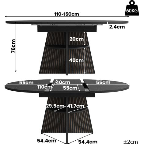 Table extensible avec rangement intégré dans les pieds, table multifonction gain de place pour petit espace, séjour et salle à manger, plateau épais, coins arrondis, noir (1/5)