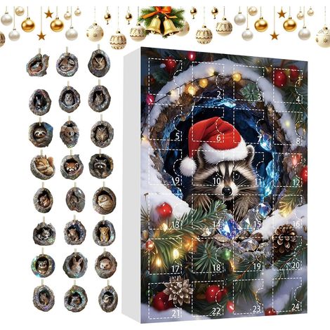 24-tägiger Tier-Adventskalender, 2D-Acryl-Weihnachtskalender-Dekoration Hängender Schulschmuck für Fenster, Haustür, Balkon, Weihnachtsbaum, Party (1/5)
