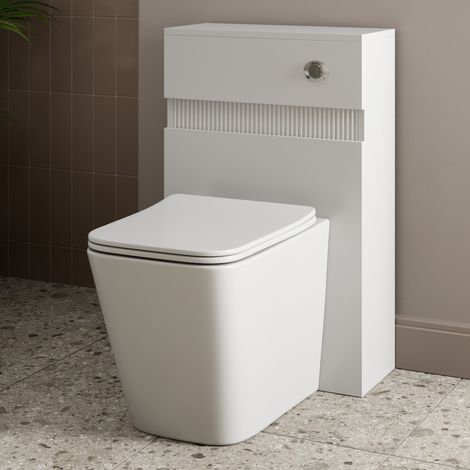 Bathroom Back To Wall BTW Toilet Unit Rimless Pan Cistern Seat Matt White Fluted (1/5)