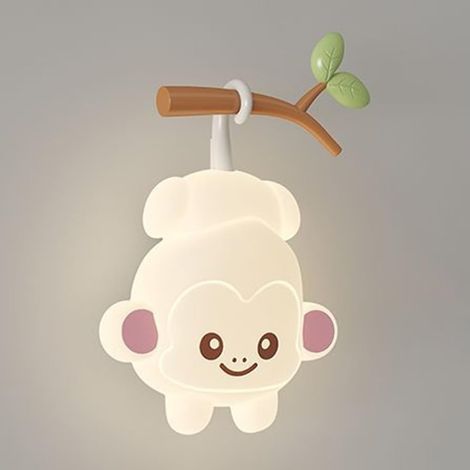 Applique murale de chambre d’enfant dessin animé, applique murale petit singe blanc avec abat-jour en acrylique, applique murale LED moderne - 18W - 3 modes de couleur, appliques murales décoratives à (1/5)