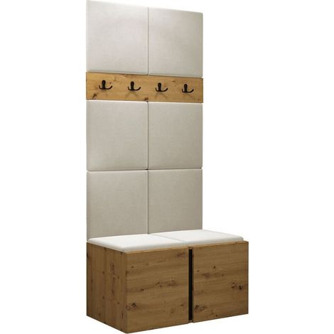 Meuble d'entrée Pinis IV, Manila 02, 186x84x46cm, Tissu, Stratifié, Murale, À poser (1/5)