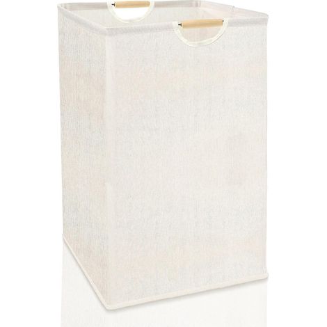 Cesto de ropa de 62 l, 58 x 38 x 28 cm, cesto para ropa sucia, cesta de lavandería, se puede usar en el lavadero, el baño o para guardar juguetes infantiles (blanco crema).