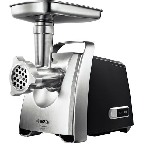 Bosch MFW68660 Tritacarne ProPower 2200 W Nero, Inox spazzolato. Potenza: 800 W, Colore del prodotto: Nero, Cromo, Dimensioni del foro della piastra di macinazione: 8 mm. Massima potenza (motore bl... (1/5)
