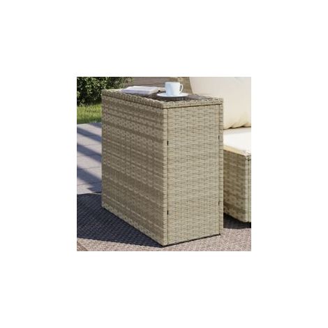 Table d'appoint de jardin avec dessus en verre gris clair rotin (1/5)