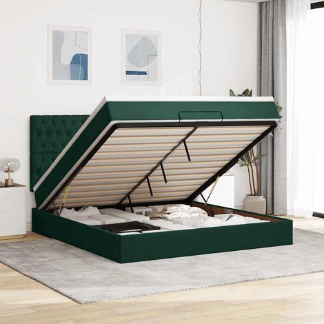 VidaXL Cadre de lit ottoman avec matelas vert foncé 180x200cm velours (1/5)