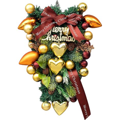 Künstlicher Weihnachtsbaumschmuck, kopfüber aufgehängt, tropfenförmige Girlande, Fliege, goldenes Herz, zum Aufhängen an einer Tür oder einem Fenster. (1/2)