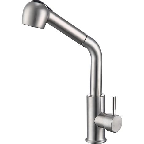 Grifo de cocina con rociador extraíble, grifo de cocina extraíble con 2 tipos de chorro, acabado cepillado, manguera de suministro de 60 cm. (1/5)